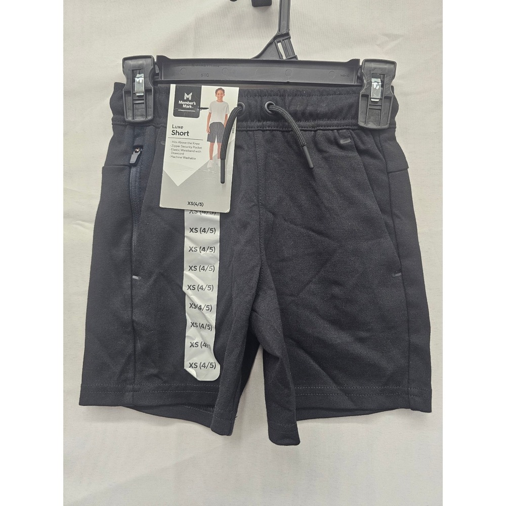 Member's Mark Boys Luxe Short XS 4/5 Black Elastic Waist Drawcord C41324 NEW